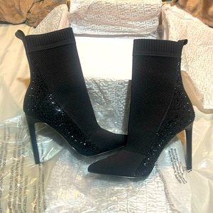 Steve Madden Embellished Black Mesh High Heeled Booties